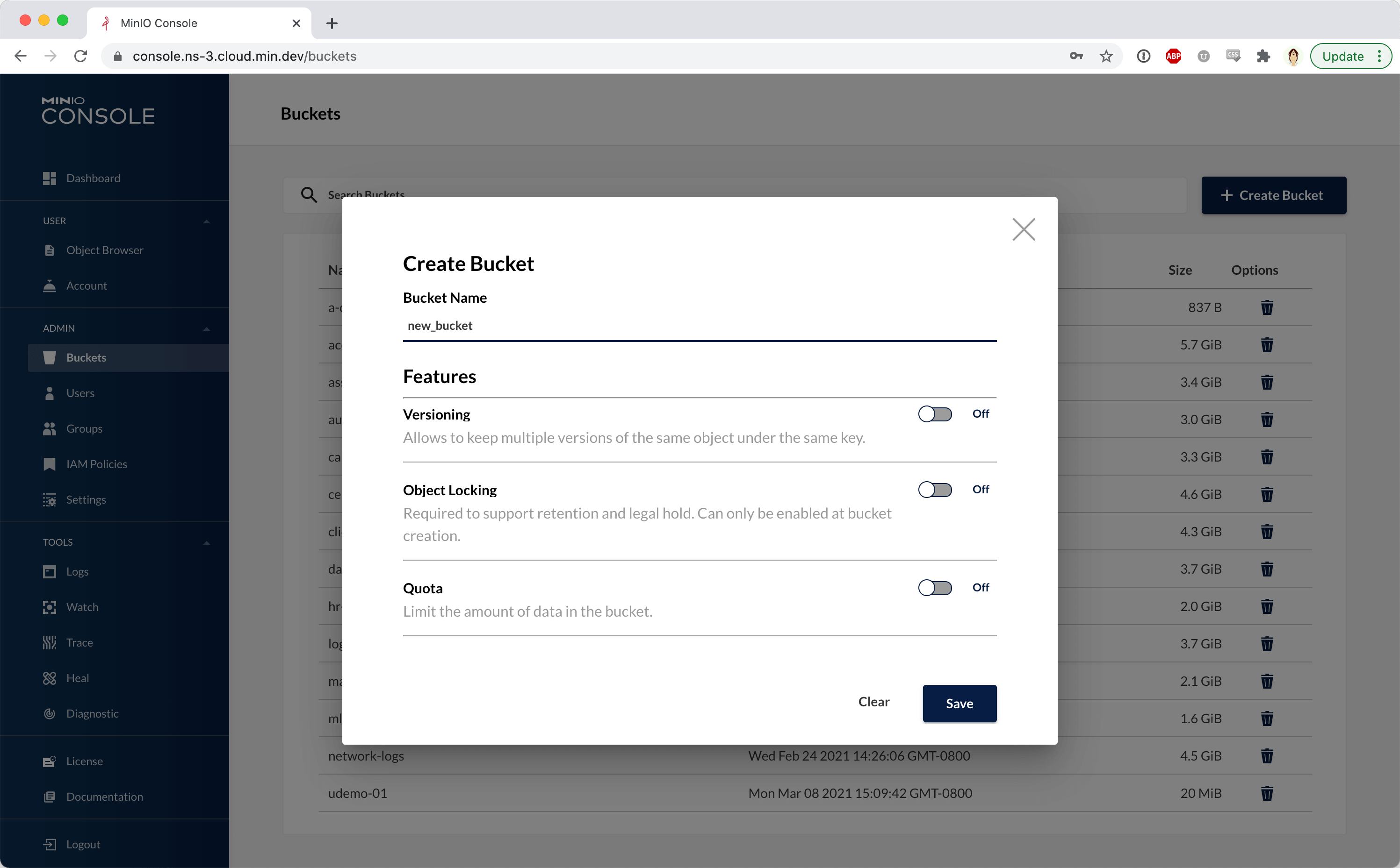MinIO Data Management Interfaces - MinIO Console